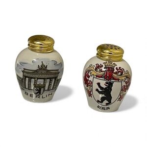 Brac Germany Berlin Salt Pepper Shakers Vintage Gold Tops Brandenburg Bear Set